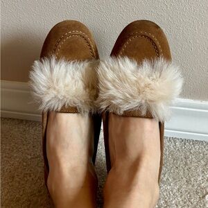 UGG Brown Moccasin Slippers with Cream Fur